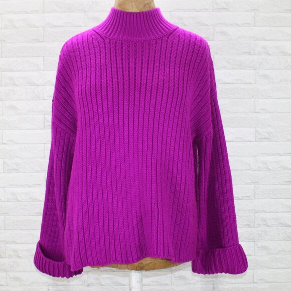 FASHION NOVA Sweater WITH ALL MY LOVE Magenta Oversized Cuff Knit S/M - Picture 1 of 13